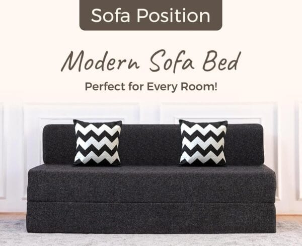 uberlyfe 3 Seater Sofa Cum Bed | Jute Fabric Washable Cover | 2 Cushions Zigzag Pattern | Dark Grey | 6' X 6' Feet - Image 9