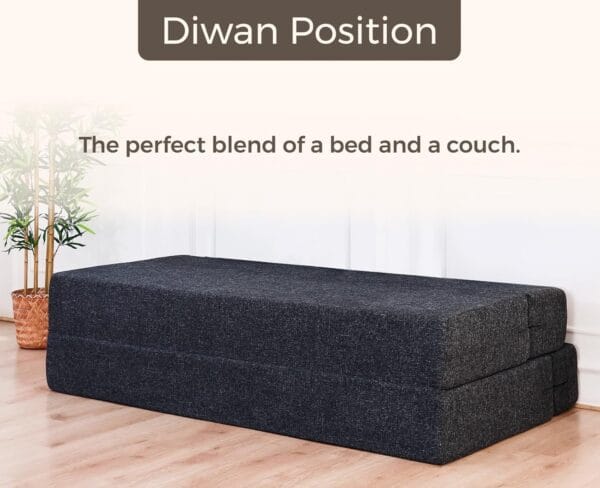 uberlyfe 3 Seater Sofa Cum Bed | Jute Fabric Washable Cover | 2 Cushions Zigzag Pattern | Dark Grey | 6' X 6' Feet - Image 4