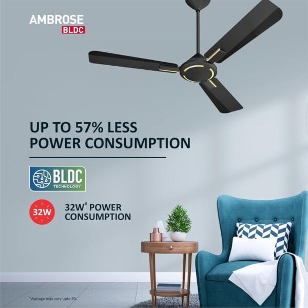 Havells 1200mm Ambrose BLDC Motor Ceiling Fan – Remote Control, Energy Saving (Midnight) - Image 7