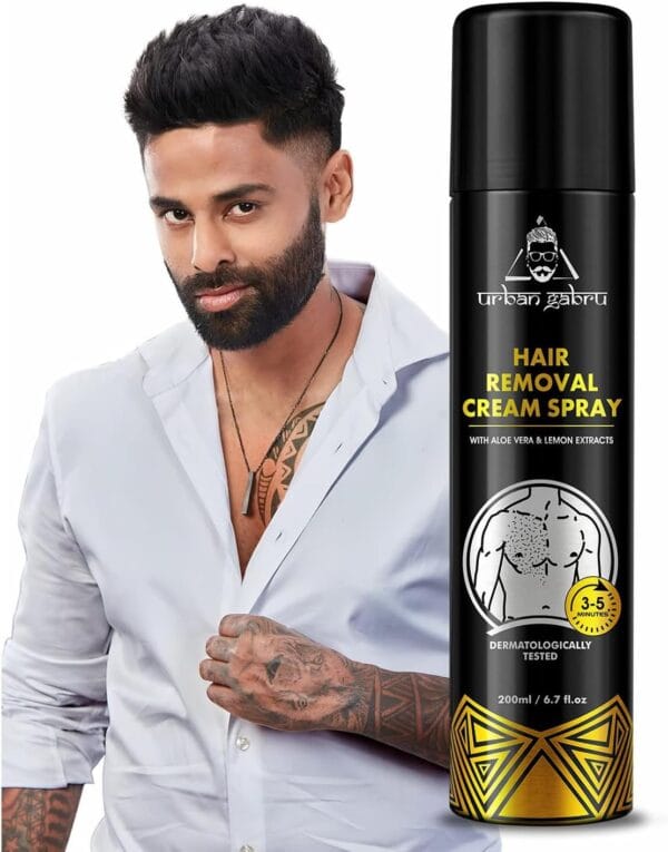 urbangabru Hair Removal Cream Spray For Men| Painless Body Hair Removal Spray For Chest, Back, Legs & Under Arms (200 ml (Pack of 1), Aloe Vera)