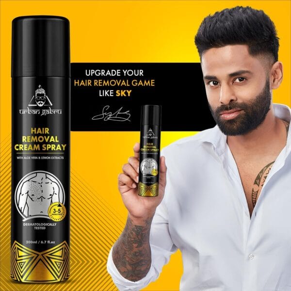 urbangabru Hair Removal Cream Spray For Men| Painless Body Hair Removal Spray For Chest, Back, Legs & Under Arms (200 ml (Pack of 1), Aloe Vera) - Image 4