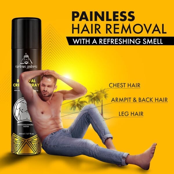 urbangabru Hair Removal Cream Spray For Men| Painless Body Hair Removal Spray For Chest, Back, Legs & Under Arms (200 ml (Pack of 1), Aloe Vera) - Image 5