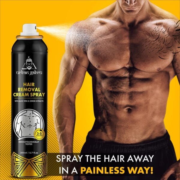 urbangabru Hair Removal Cream Spray For Men| Painless Body Hair Removal Spray For Chest, Back, Legs & Under Arms (200 ml (Pack of 1), Aloe Vera) - Image 6