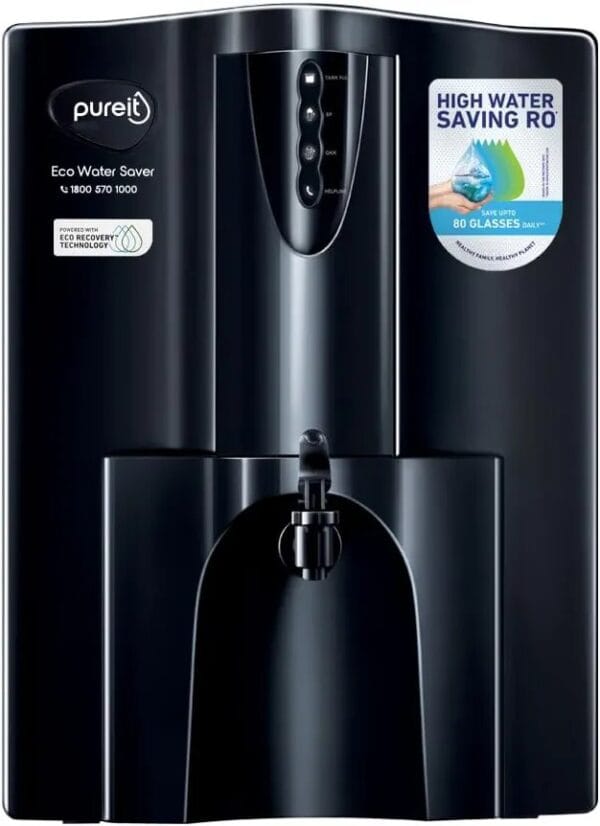 Pureit Eco Water Saver RO+UV+MF+Mineral | 7-Stage | 10L | Up to 60% Saving | Suitable for Borewell, Tanker & Municipal Supply | Table Top | Wall Mountable | Black