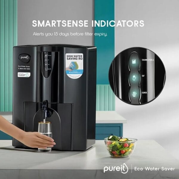Pureit Eco Water Saver RO+UV+MF+Mineral | 7-Stage | 10L | Up to 60% Saving | Suitable for Borewell, Tanker & Municipal Supply | Table Top | Wall Mountable | Black - Image 5