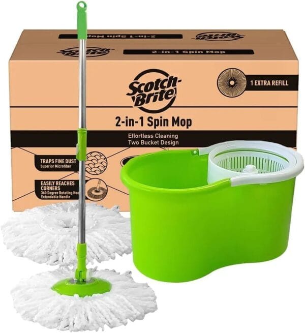 Scotch-Brite 2-in-1 Bucket Spin Mop (Green, 2 Refills), 4 Pcs