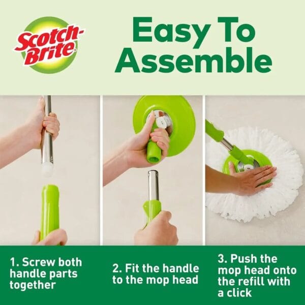 Scotch-Brite 2-in-1 Bucket Spin Mop (Green, 2 Refills), 4 Pcs - Image 5