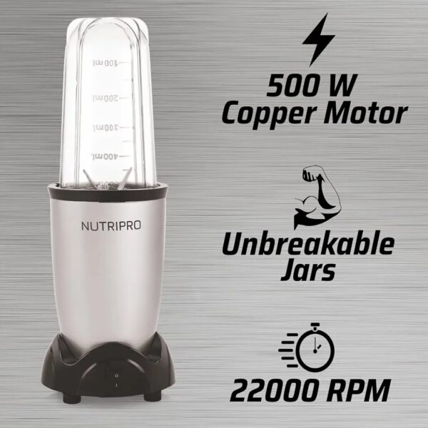 NutriPro Juicer Mixer Grinder - Smoothie Maker - 500 Watts (3 Jar, Silver) - 2 Year Warranty - Image 2