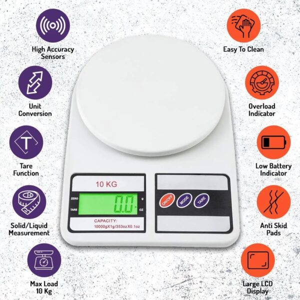 Atom 10Kg Kitchen Weight Machine 6 Months Warranty, Digital Scale with LCD Display, Scale for Home Baking, Cooking & Balance Diet. Weighing Machine with capacity 10Kg, SF400/A121, Color May Vary - Image 5