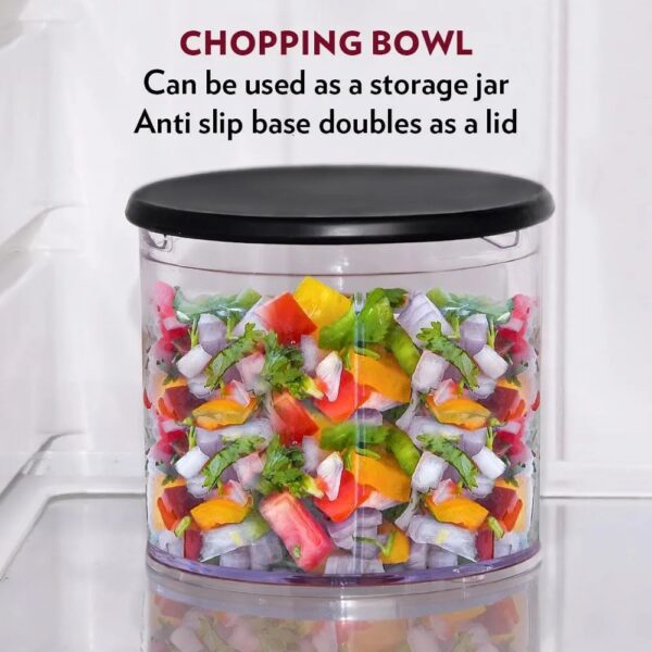 Borosil Chef Delite 300 Watts Electric Chopper for Kitchen, Twin Blade Technology, 600 ml 'Chop-N-Store' Bowl with Lid – Chop, Mince, Dice, Whisk, Blend - Image 3