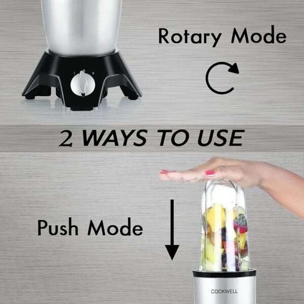 Cookwell Bullet Mixer Grinder (5 Jars, 3 Blades, Silver) - Copper Motor, 600 Watts - 2 Year Warranty - Image 4