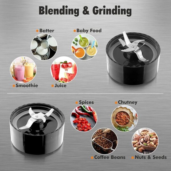 Cookwell Bullet Mixer Grinder (5 Jars, 3 Blades, Silver) - Copper Motor, 600 Watts - 2 Year Warranty - Image 3