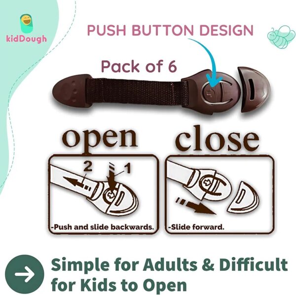 KidDough Furniture Safety Locks for Kids - Pack of 6 Brown Locks, Child Safety Locks for Drawers, Cabinets, Fridge, Cupboard Lock, Baby Proofing Product - Image 7