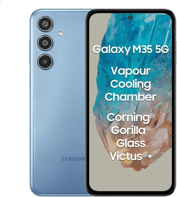 Samsung Galaxy M35 5G (Daybreak Blue, 6GB RAM, 128GB Storage) | Corning Gorilla Glass Victus+ | AnTuTu Score 595K+ | Vapour Cooling Chamber | 6000mAh Battery | 120Hz Super AMOLED Display | Without Charger
