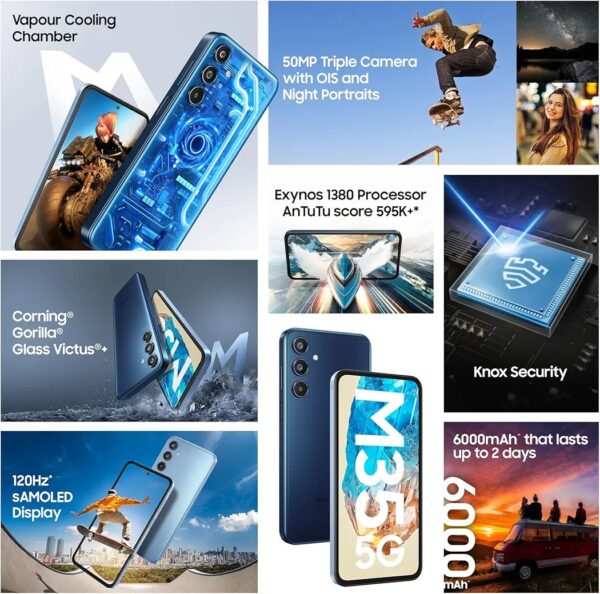 Samsung Galaxy M35 5G (Daybreak Blue, 6GB RAM, 128GB Storage) | Corning Gorilla Glass Victus+ | AnTuTu Score 595K+ | Vapour Cooling Chamber | 6000mAh Battery | 120Hz Super AMOLED Display | Without Charger - Image 6