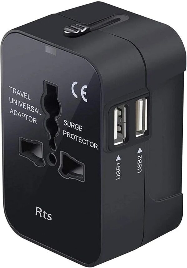 rts Universal Travel Adapter, International All in One Worldwide Travel Adapter and Wall Charger with USB Ports, Multi Type Power Outlet, USB 2.1A, 100-250V (Black)