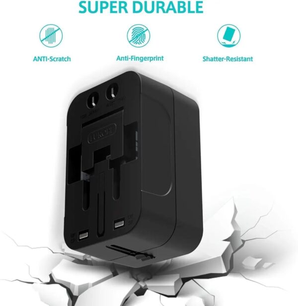 rts Universal Travel Adapter, International All in One Worldwide Travel Adapter and Wall Charger with USB Ports, Multi Type Power Outlet, USB 2.1A, 100-250V (Black) - Image 7