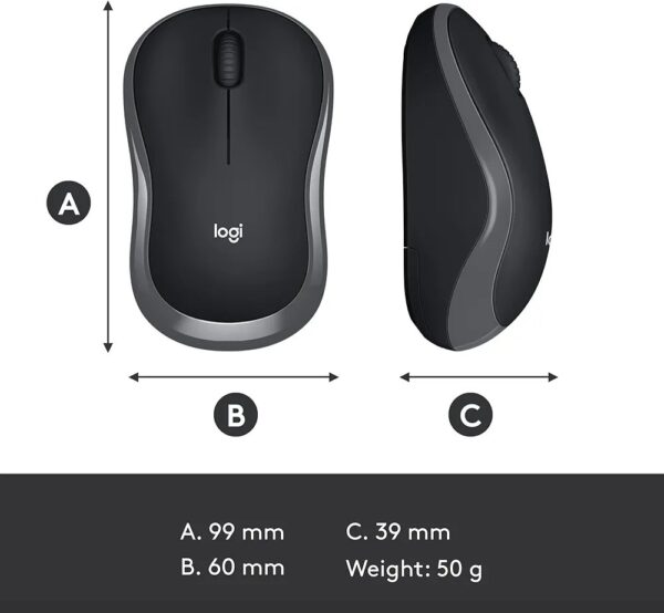 Logitech M186 Wireless Mouse, 2.4GHz with USB Mini Receiver, 12-Month Battery Life, 1000 DPI Optical Tracking, Ambidextrous, Compatible with PC, Mac, Laptop - Image 8