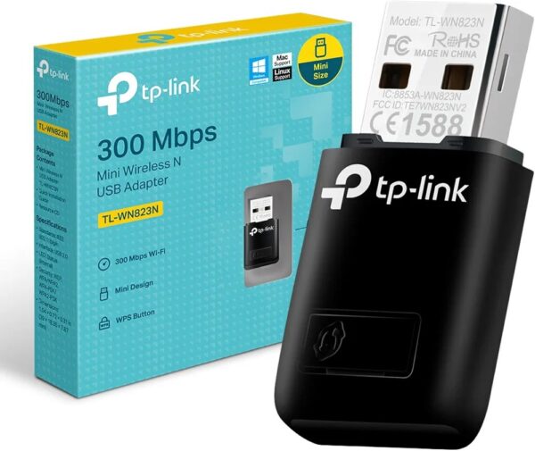 TP-LINK WiFi Dongle 300 Mbps Mini Wireless Network USB Wi-Fi Adapter for PC Desktop Laptop (TL-WN823N), Black