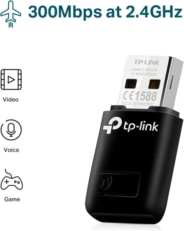 TP-LINK WiFi Dongle 300 Mbps Mini Wireless Network USB Wi-Fi Adapter for PC Desktop Laptop (TL-WN823N), Black - Image 4