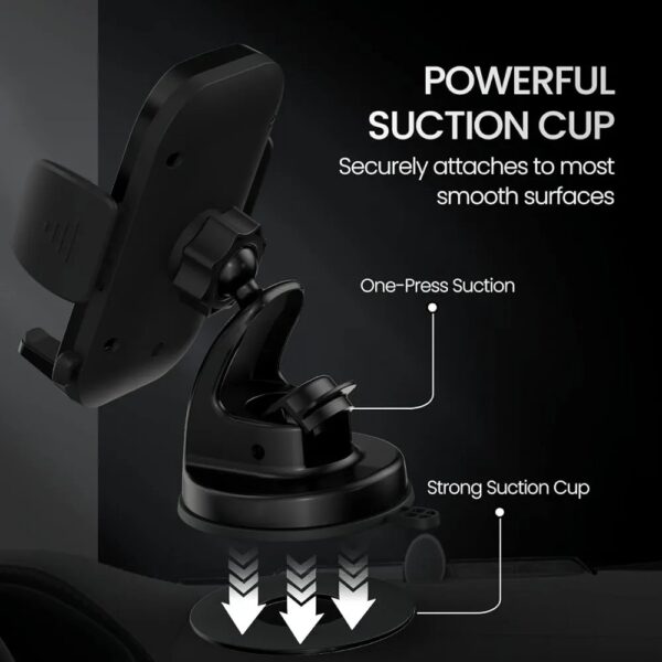 Portronics Clamp M4 Car Phone Holder Stand with 360 Degree Rotation, Suction Cup Mount, Shockproof Mobile Stand (Black) - Image 6