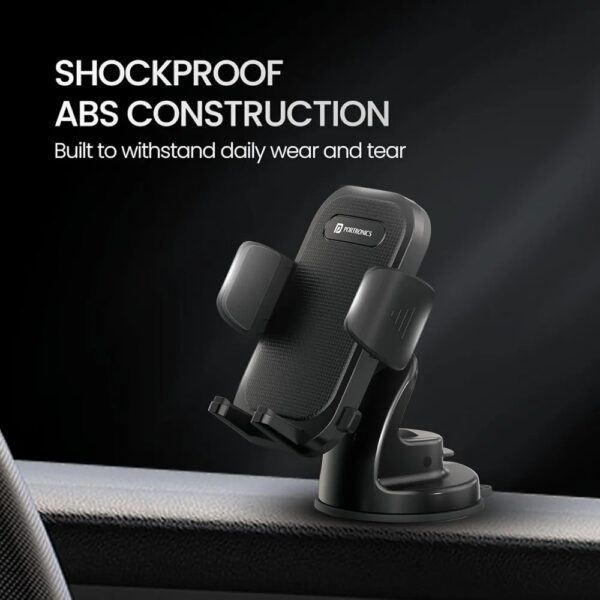 Portronics Clamp M4 Car Phone Holder Stand with 360 Degree Rotation, Suction Cup Mount, Shockproof Mobile Stand (Black) - Image 8