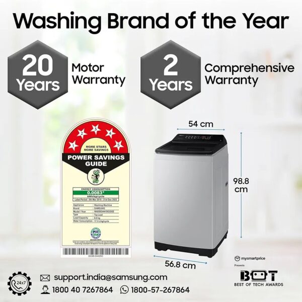 Samsung 8 Kg 5 Star Eco Bubble Fully Automatic Top Load Washing Machine (WA80BG4441BGTL, Light Gray) - Image 11