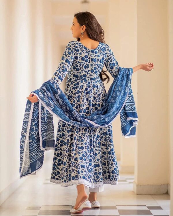 MEERA FAB Women's Cotton Printed Anarkali Kurta with Palazzo & Dupatta Set - Image 4