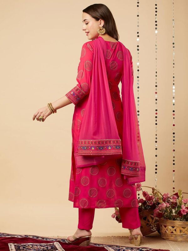 GoSriKi Women's Cotton Blend Straight Printed Kurta with Pant & Dupatta - Image 7