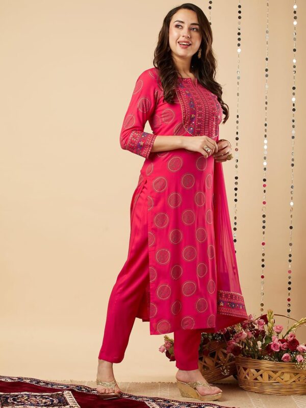 GoSriKi Women's Cotton Blend Straight Printed Kurta with Pant & Dupatta - Image 8