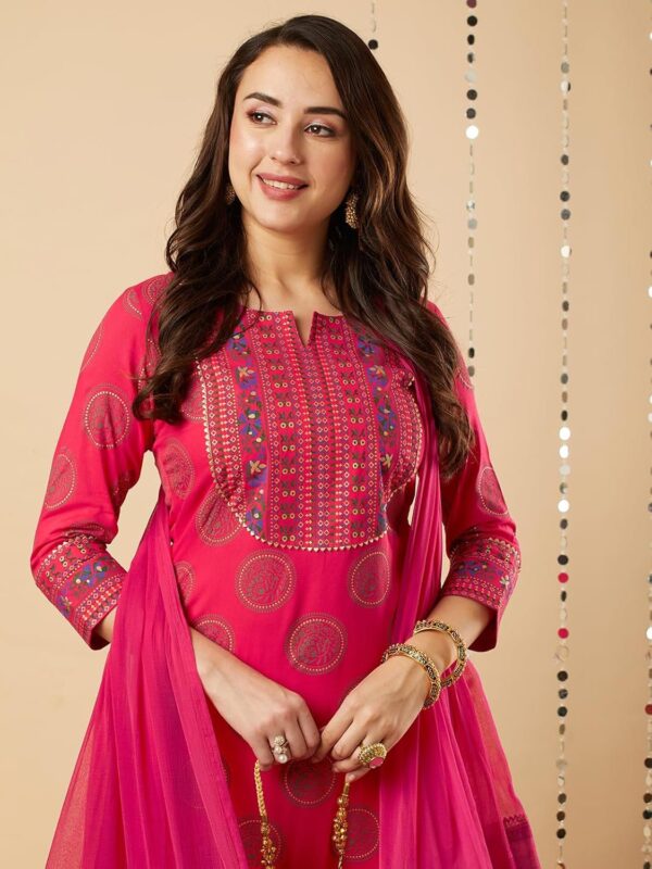 GoSriKi Women's Cotton Blend Straight Printed Kurta with Pant & Dupatta - Image 9