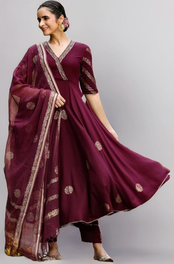 GoSriKi Women's Rayon Blend Printed Anarkali Kurta with Pant & Dupatta