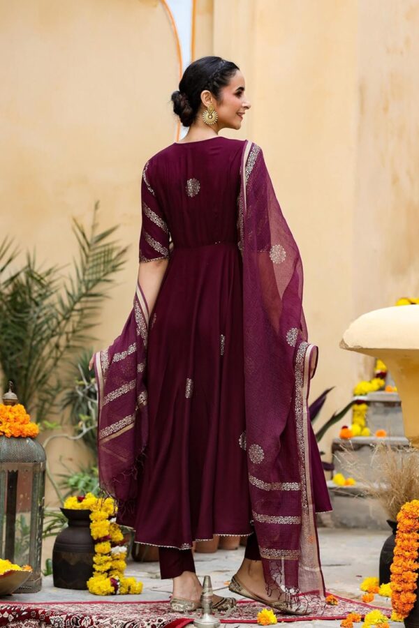 GoSriKi Women's Rayon Blend Printed Anarkali Kurta with Pant & Dupatta - Image 6