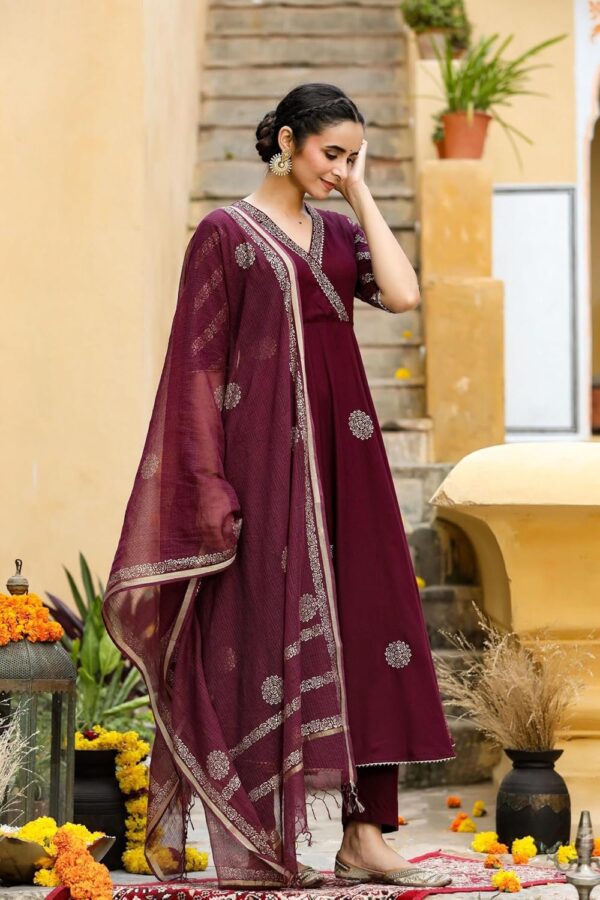 GoSriKi Women's Rayon Blend Printed Anarkali Kurta with Pant & Dupatta - Image 7