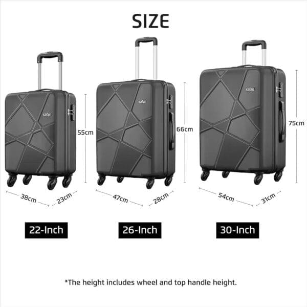 Safari 3 Pc Luggage Set - Hardside Trolley Bags with 8 Wheels for Travel (55cm, 66cm, 75cm) - Image 6