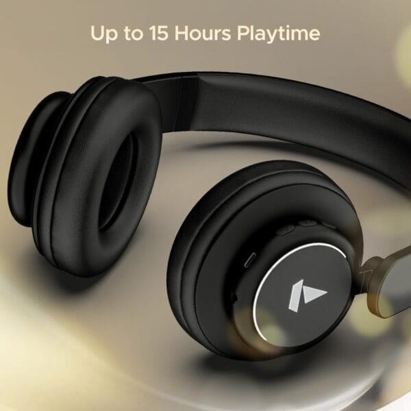boAt Rockerz 450 Bluetooth Headphones – 15H Battery, 40mm Drivers, Dual Modes, Mic (Luscious Black) - Image 4