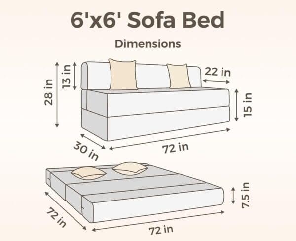 uberlyfe 3 Seater Sofa Cum Bed | Jute Fabric Washable Cover | 2 Cushions Zigzag Pattern | Dark Grey | 6' X 6' Feet - Image 2